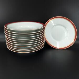 Raynaud Limoges Ceralene Diplomat Saucer Plate Red White Gold 6 1/8" Set 13 FLAW